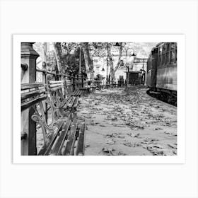 Old railroad station in Soller at gray retro style photography Art Print