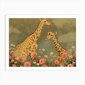 Floral Animal Illustration Giraffe 1 Art Print