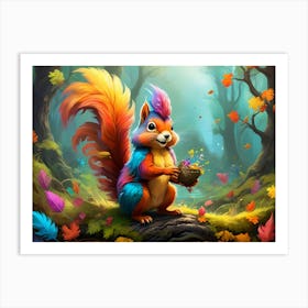 Fantasy Squirrel,Rainbow Feathers #5 Art Print