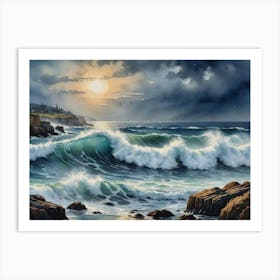 Ocean's Untamed Symphony Ocean Crashing Waves Art Print