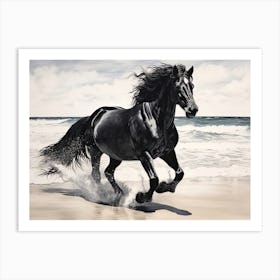 A Horse Oil Painting In Flamenco Beach, Puerto Rico, Landscape 3 Art Print
