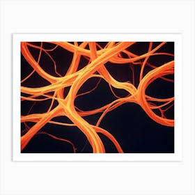 Abstract 3d Rendering Of A Network Of Glowing, Orange Lines Intertwining And Forming A Complex, Organic Structure Art Print