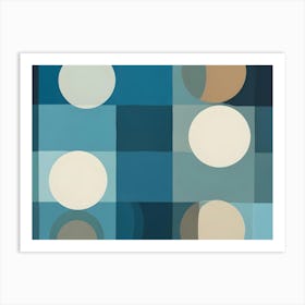 A Geometric, Abstract Pattern Of Overlapping Circles In Shades Of Blue, White, And Beige Art Print