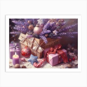Lavender Christmas Ephemera Oil Paintings 6 Art Print