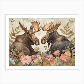 Floral Animal Illustration Moose 1 Art Print