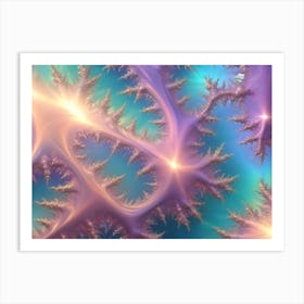 Abstract Digital Art With A Glowing, Geometric Pattern In Shades Of Pink, Blue, And Orange, Resembling A Cosmic Scene Or Nebula Art Print