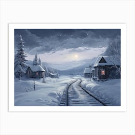 Train Tracks In The Snow Art Print