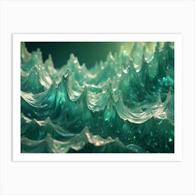 Close Up Abstract Image Of Translucent, Flowing Emerald Green Waves, Reminiscent Of Liquid Glass Or Gel Art Print