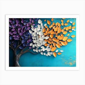 Colorful Tree with Leaves on Hanging Branches of Blue, White and Golden 10 Art Print