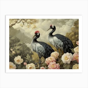 Floral Animal Illustration Crane 3 Art Print