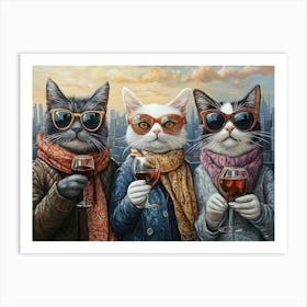 City Cats With Wine 4 Art Print