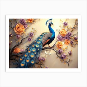 Peacock On Branch 3 Art Print