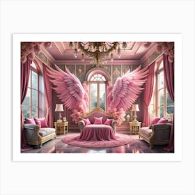 Luxurious Pink Bedroom With Angel Wings Art Print