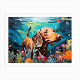 Dachshund Dog Swimming In The Sea Art Print