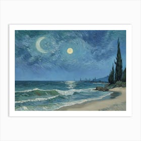 Starry Night Over The Coast Art Print