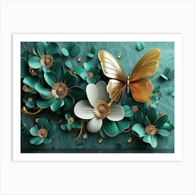 Butterfly And Flowers 1 Art Print