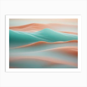 Abstract Landscape With Smooth, Flowing Hills In Pastel Teal And Orange, Creating A Sense Of Serenity And Tranquility Art Print