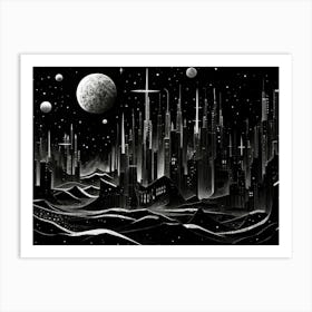 Space Abstract Black And White 6 Art Print