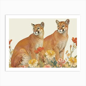 Floral Animal Illustration Puma 3 Art Print