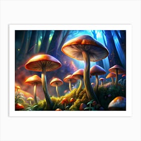 Mystical Forest With Glow In The Dark Mushrooms Art Print