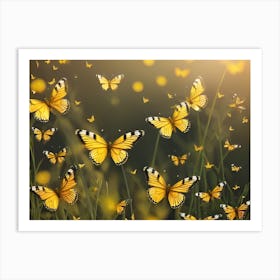 Yellow Butterflies Flying In The Grass Art Print