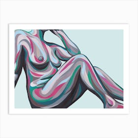 Nude Resting Woman In Grey And Hot Pink Art Print