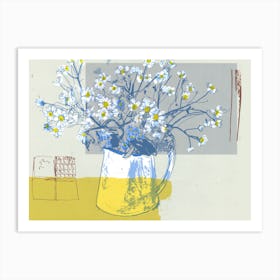 Daisies In White Jug  Art Print