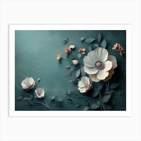 Floral Painting On Green Background 6 Art Print