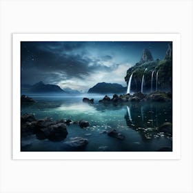 Waterfall At Night 2 Art Print