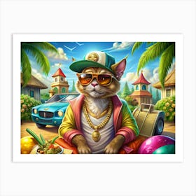 Cool Cat In Sunglasses On Beach Art Print