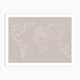 Geometrical World Map   Beige Creme Art Print