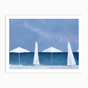 White Umbrellas On The Beach 1 Art Print