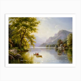 Canoeing By The Lake Art Print