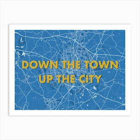 Down The Town Up The City Coventry Blue Map Art Print