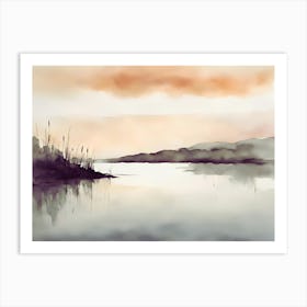 Sleeping sea at sunset, waterlolour Art Print