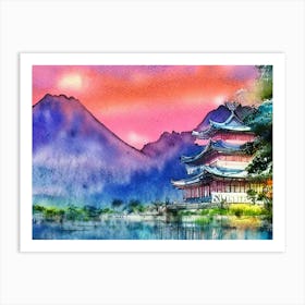 Twilight Serenity At The Pagoda Art Print