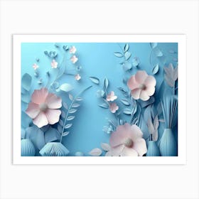 3d With Simple Floral Painting Light Blue Background Art Print