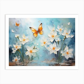 Daffodils And Butterflies 2 Art Print