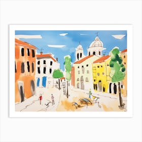 Ferrara Italy Cute Watercolour Illustration 1 Art Print