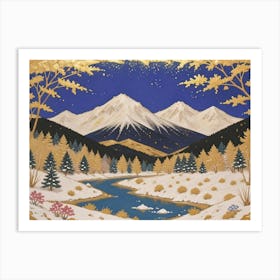 Snowy Creeks and Golden Mountain Light Art Print