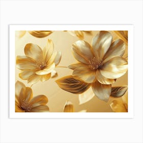 4k Golden Floral Background, Abstract Vintage Flower Design Art Print