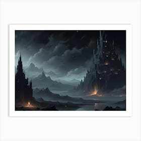 Dark Fantasy Castle Landscape Eerie Scene Art Print