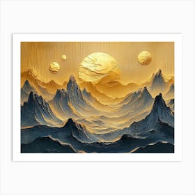 Golden Wave Mountain Landscape Art Print