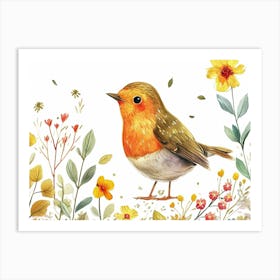 Little Floral Robin 1 Art Print