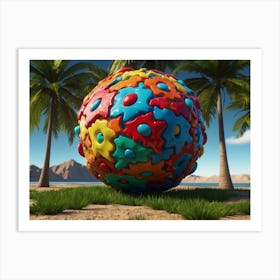 Colorful Ball On The Beach Art Print