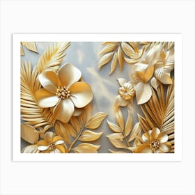 Gold Leaves And Flowers 1 Art Print