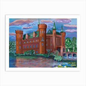 Landscape With Moyland Castle And A Bridge On The Water In Germany Art Print