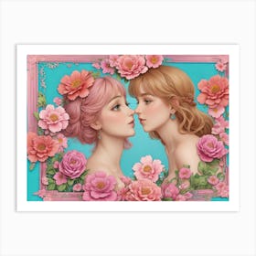 Two Girls Kissing Art Print