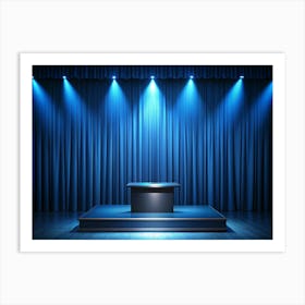 Empty Stage With Blue Curtains And Spotlights Art Print