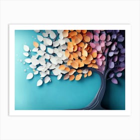 Colorful Tree With Leaves On Hanging Branches Of Blue, White, And Golden 1 Art Print